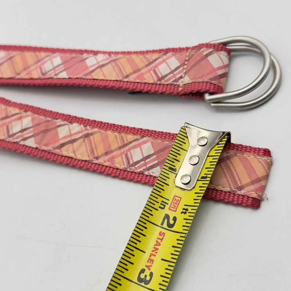 L.L. Bean D-Ring Belt Pink Orange Plaid Webbing Modern L-XL 266484 Adjustable